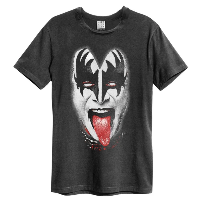 Image of Amplified Amplified Men Demon Face Kiss T-Shirt in Charcoal Size: X-Small Charcoal XS Male 5063107999870