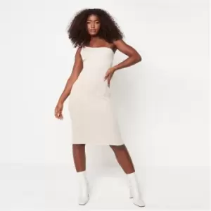 image of Missguided One Shoulder Rib Knit Mini Dress - Beige