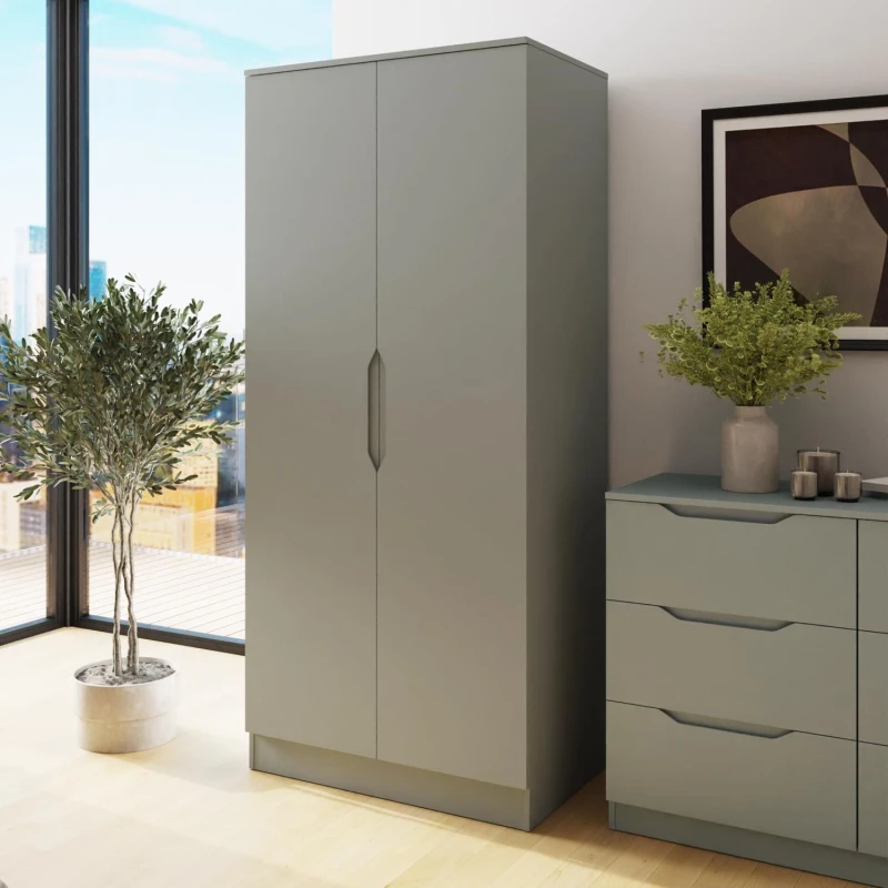 Image of FWStyle FWStyle Luno 2 Door Green Modern Double Wardrobe Green One Size Unisex 5056413129819