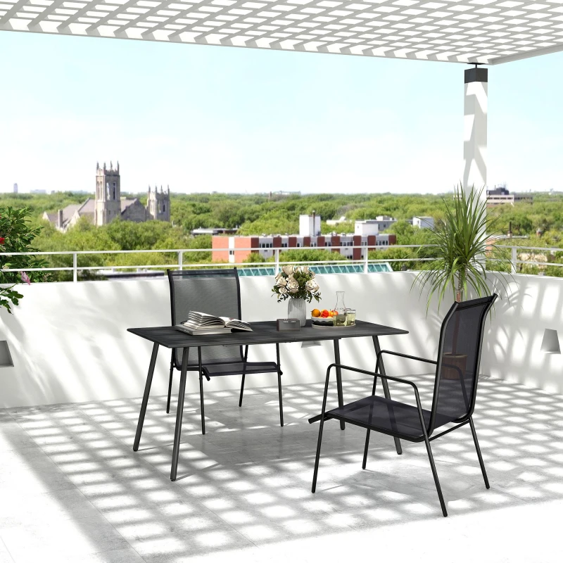 Image of Outsunny Garden Table for 6 Person with Slat Top - Steel Frame - Black TJ Hughes 5063603880405