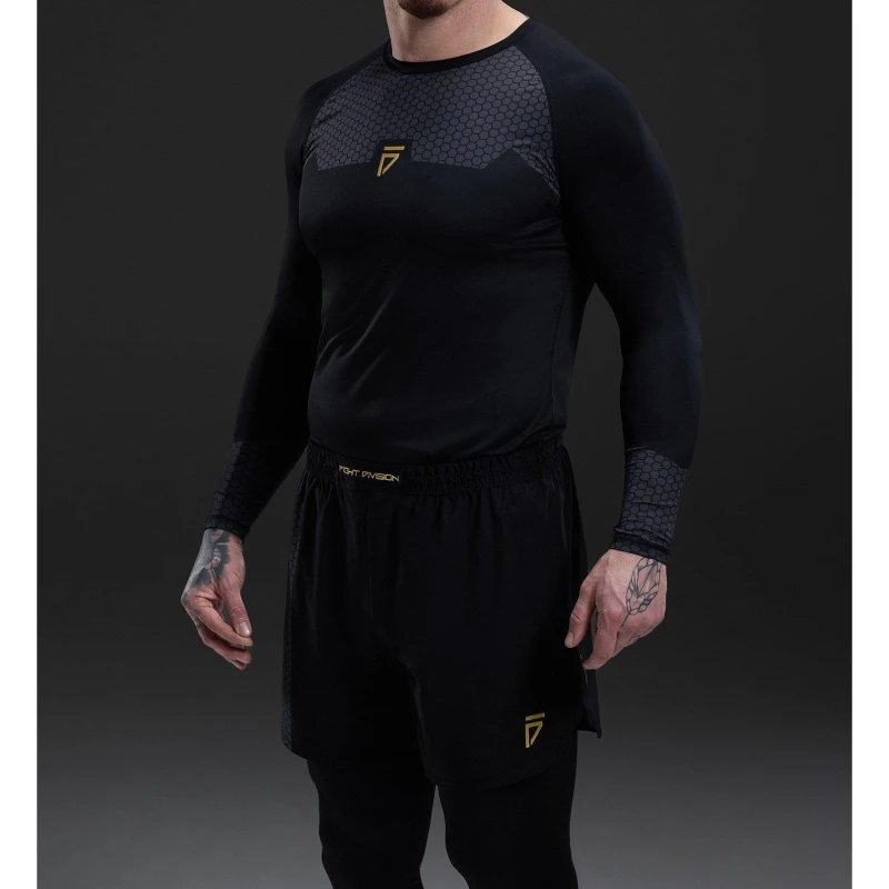 Image of Gym King GK Fight Division Long Sleeve Rash Guard Top Mens Black unisex Small