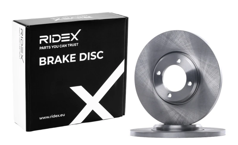 Image of RIDEX 82B0673 Brake disc Front Axle, solid, Cast Iron, Uncoated, Untreated, without bolts/screws Cast Iron Brake Disc (82)