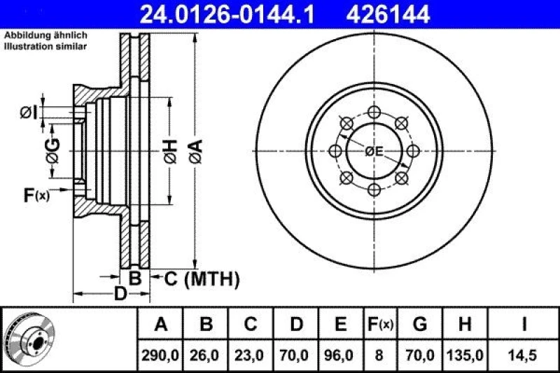 Image of ATE 24.0126-0144.1 Brake disc Vented, Alloyed/High-carbon Brake Disc (82)