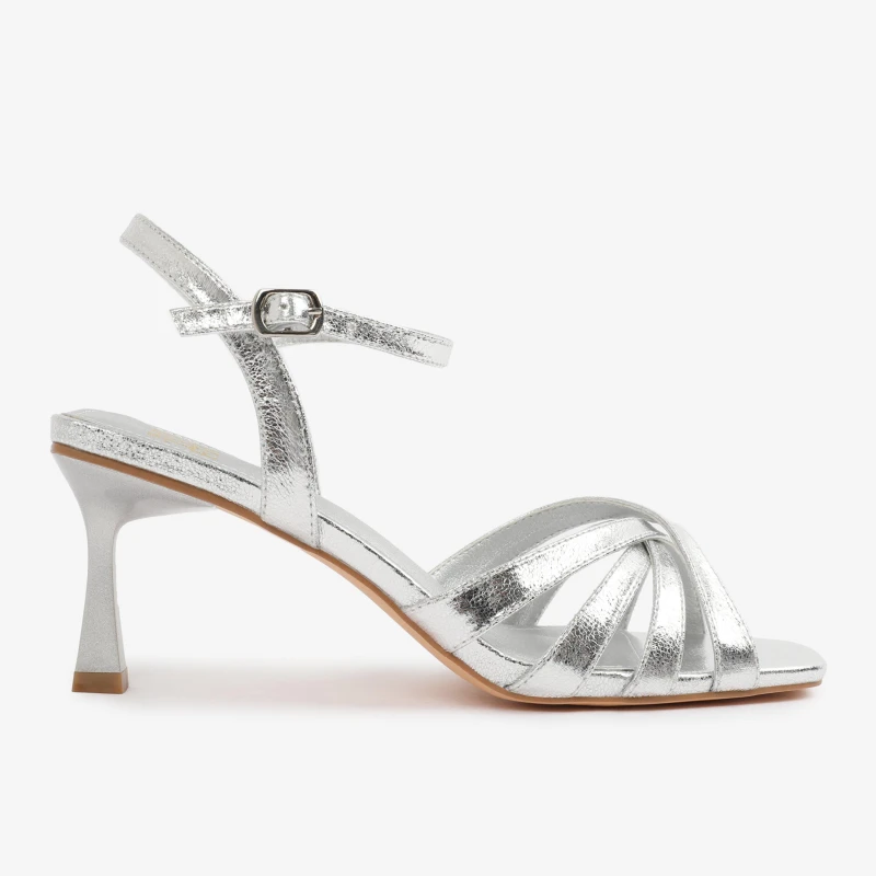 Image of Where's That From 'Lizzo' Wide Fit Cross Over Multi Strap Adjustable Buckle Heel Silver