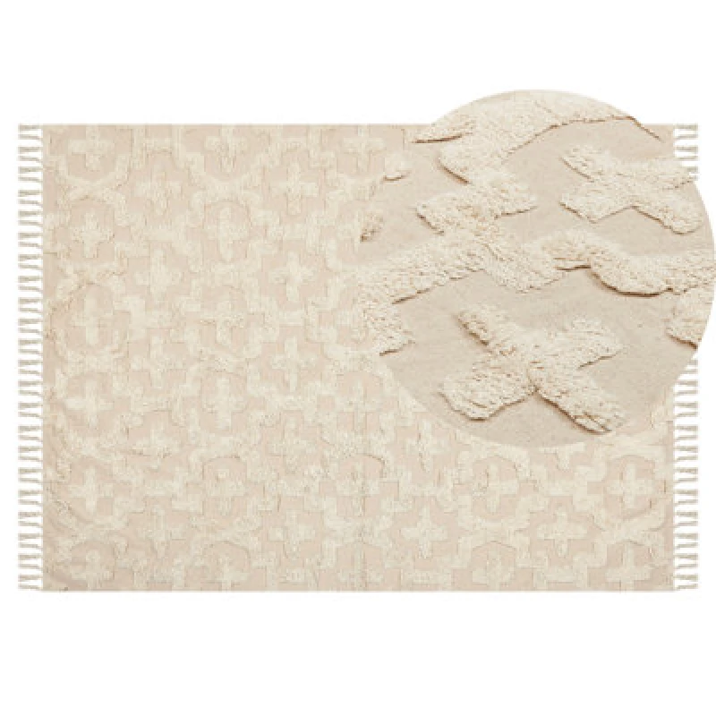 Image of Beliani Rug Itanagar Beige 140 X 200 Cm Cotton