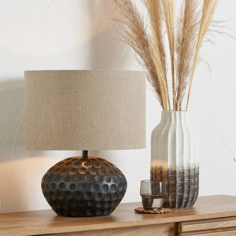 Image of Ruma Antique Black Mango Wood Table Lamp Black