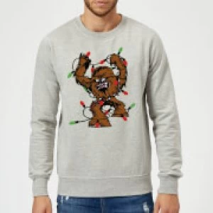 Image of Star Wars Tangled Fairy Lights Chewbacca Grey Christmas Sweatshirt - L - Grey