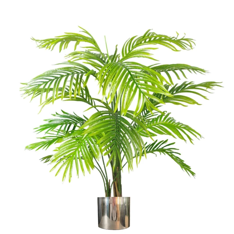 Image of Leaf 130cm Artificial Areca Palm Tree - Extra Large With Silver Metal Planter Green