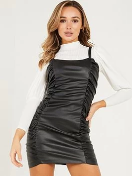 image of Quiz Black Faux Leather Bodycon Dress - 6