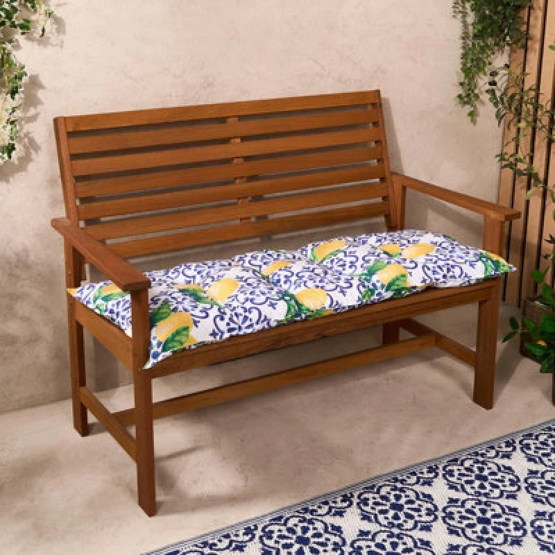 Image of OHS OHS Outdoor 2 Seater Patterned Bench Cushion Garden Furniture Seat in Bright Yellow Bright Yellow One Size Unisex 5027434209101