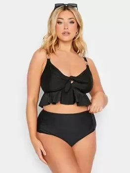 Image of Yours Knot Front Metal Trim Bikini Top, Black, Size 16, Women