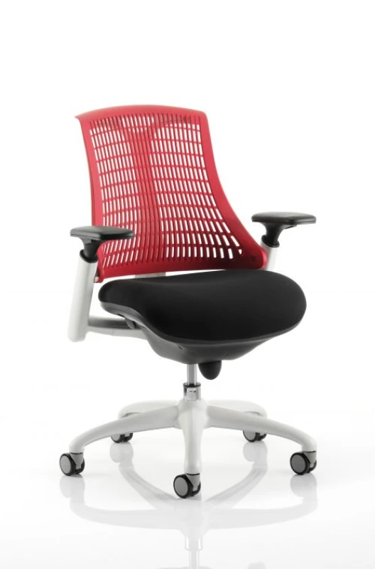 Image of Flex Flex Task Operator Chair White Frame Black Fabric Seat With Red Back With Arms FLW01RD