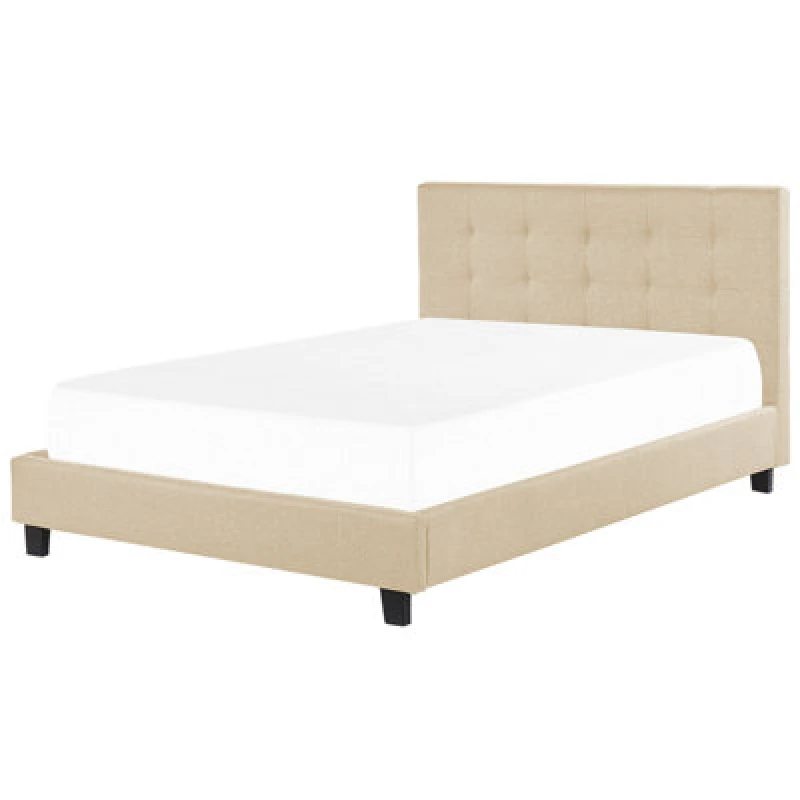 Image of Beliani Bed Fabric La Rochelle 180 X 200 Cm (Eu Super King) Beige