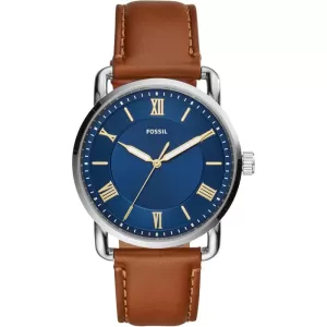 Image of Fossil Mens Copeland Three-Hand Luggage Leather Watch - Brown