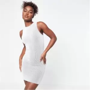 image of Missguided Textured Rib Racer Neck Mini Dress - Grey