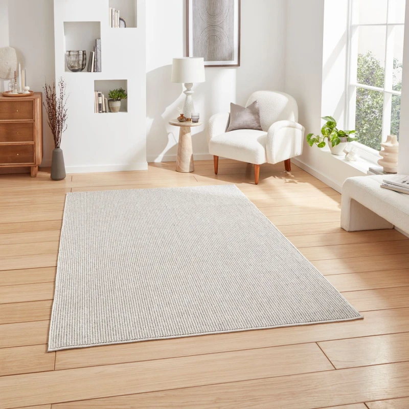 Image of Think Rugs Boucle White/Grey Rectangle 120 x 170cm Polyester Boucle E6404, Green BOUE6404WTG1217