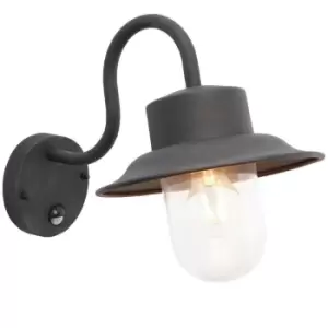 image of IP44 Outdoor Wall Lamp Black Steel Fisherman PIR Lantern Porch Modern Curved