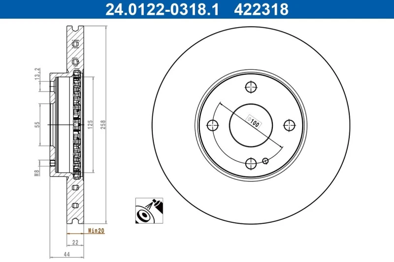 Image of Brake disc ATE 24.0122-0318.1
