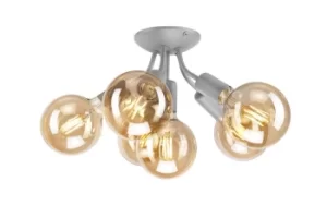 Viggo Multi Arm Semi Flush Ceiling Light Silver, 6x E27