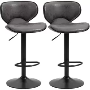 Image of Bar Stool Set of 2 Microfiber Cloth Adjustable Height Armless Chairs - Dark Grey - Homcom