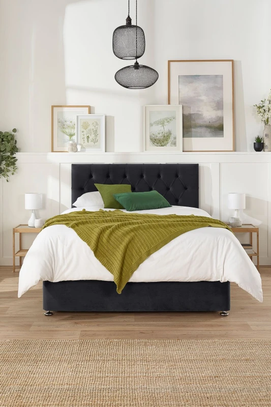Image of Aspire Aspire Olivier Divan, Plush Fabric, Strutted Headboard, 2 Drawers Black
