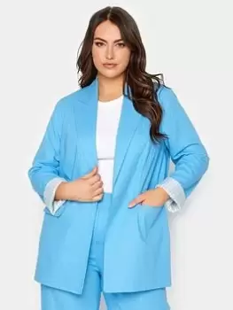 image of Yours Linen Tailored Blazer Blue Size 14, Women