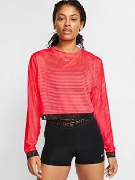 Image of Nike Training Pro Long Sleeve Mesh Top - Crimson
