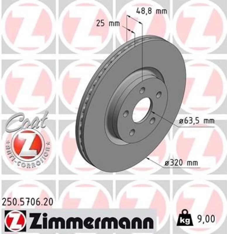 Image of ZIMMERMANN Brake disc ZIMMERMANN 250.5706.20