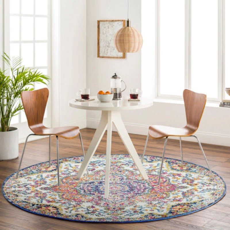 Image of Livabliss Round Vintage Oriental Boho Pink/saffron Julia Area Rug 160 X 160 Cm - Easy Care, Non Shedding, Ideal For Living Room & Bedroom