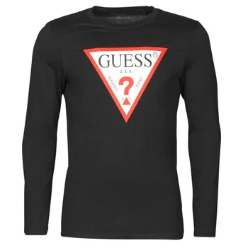 image of Guess CN LS Original LOGO TEE mens in Black - Sizes XXL,S,M,L,XL,XS