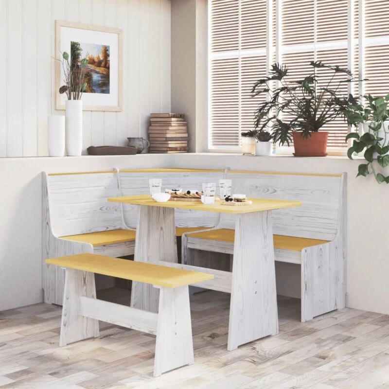 Image of VIDAXL Corner Bench reine 151cm Honey Brown&White Solid Wood Pine Vidaxl 8720286343067