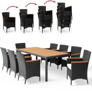 Image of Casaria Poly Rattan Dining Table Chairs Set 8 Stackable Chairs 7cm Cushions Garden Table 190x90cm Armrests Wooden Garden Furniture