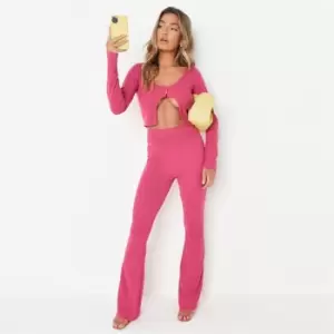 Missguided Rib Cardigan And Flared Trousers Co Ord Set - Pink