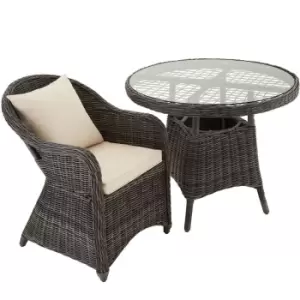 image of Tectake Zurich Rattan Bistro Set With 3 Armchairs And Table