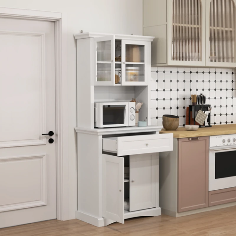 Image of HOMCOM HOMCOM Kitchen Cupboard Storage Cabinet with Drawer, Doors and Shelves, White White One Size Unisex 5063603021471