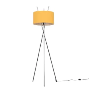 Image of Crawford Chrome Tripod Floor Lamp with XL Mustard Reni Shade