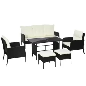 Image of Outsunny 5 Seater Rattan Garden Furniture Set Wicker Sofa Armchairs Footstools and Glass Table Patio Rattan Sofa Sets with Cushions, Black