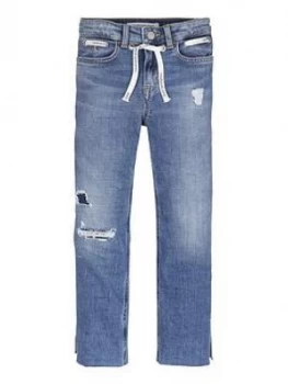 image of Calvin Klein Jeans Girls Slim High Rise Crop Jean - Blue, Size Age: 10 Years, Women