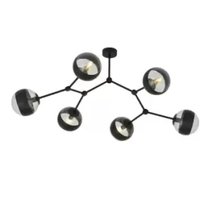 Image of Emibig Space Black Globe Ceiling Light with Clear,Black Glass Shades, 6x E14