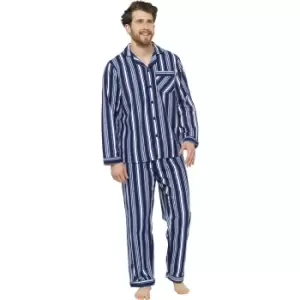 image of Tom Franks Mens Striped Flannel Pyjama Set (M) (Navy)