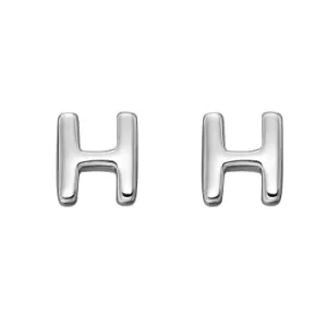 image of Sterling Silver Alphabet Letter H Stud Earrings