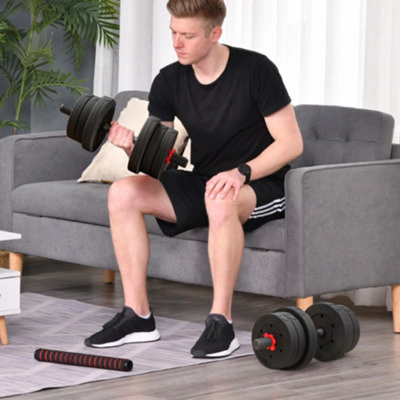 Image of HOMCOM 20kg Adjustable 2 IN 1 Barbell Dumbbells Weight Set for Body Fitness Black