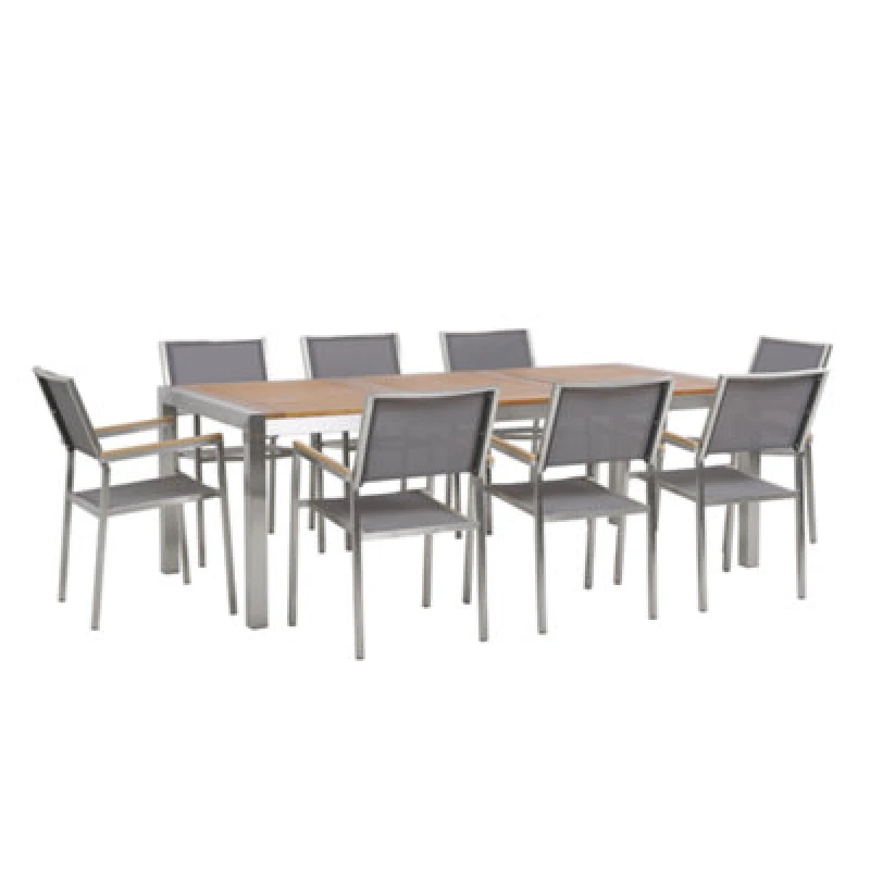 Image of Beliani Garden Dining Set 8 Seater Grosseto Eucalyptus Wood Brown/ Grey