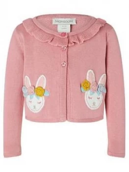 Image of Monsoon Baby Girls Organic Crochet Bunny Cardigan - Pink, Size 6-12 Months