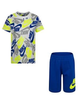 Image of Boys, Nike Younger Boy Futura Toss Printed 2 Piece Short Set - Blue Size 4-5 Years