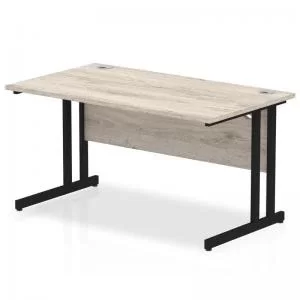 Image of Impulse 1400 x 800mm Straight Desk Grey Oak Top Black Cantilever Leg