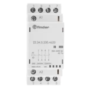 image of Finder 22 Series 4 Pole Contactor - 25 A, 230 V ac Coil, 2NO + 2NC, 4 kW