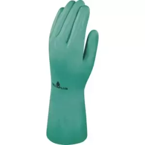 Image of VE801 Cotton Flock Nitrile Synthetic Safety Gloves Green - Size 10 - Delta Plus