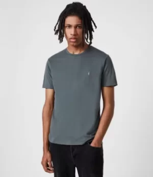 Image of AllSaints Mens Brace Crew T-Shirt, Mercer Green, Size: S