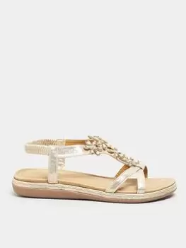 image of Yours Clothing Extra Wide Fit Flower Cross Strap Sandal Rose Gold, Size Eee, Women